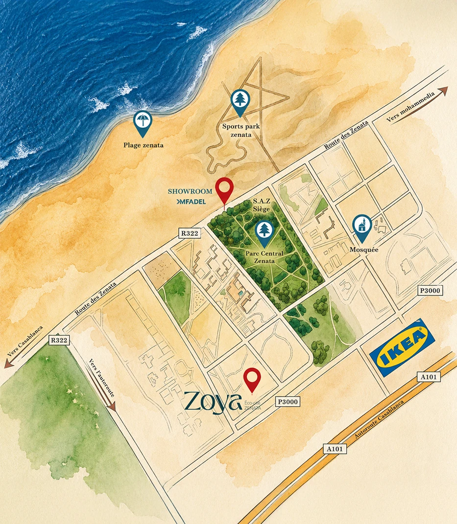 Plan de situation de la résidence Zoya à l'éco-cité Zenata